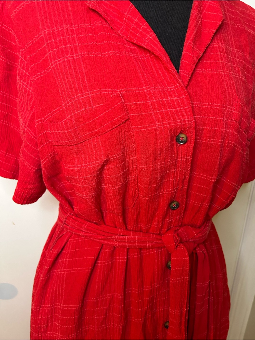 MAEVE ANTHROPOLOGIE RED TEXTURED SHIRT DRESS W/BELT SIZE MEDIUM - Picture 3 of 8